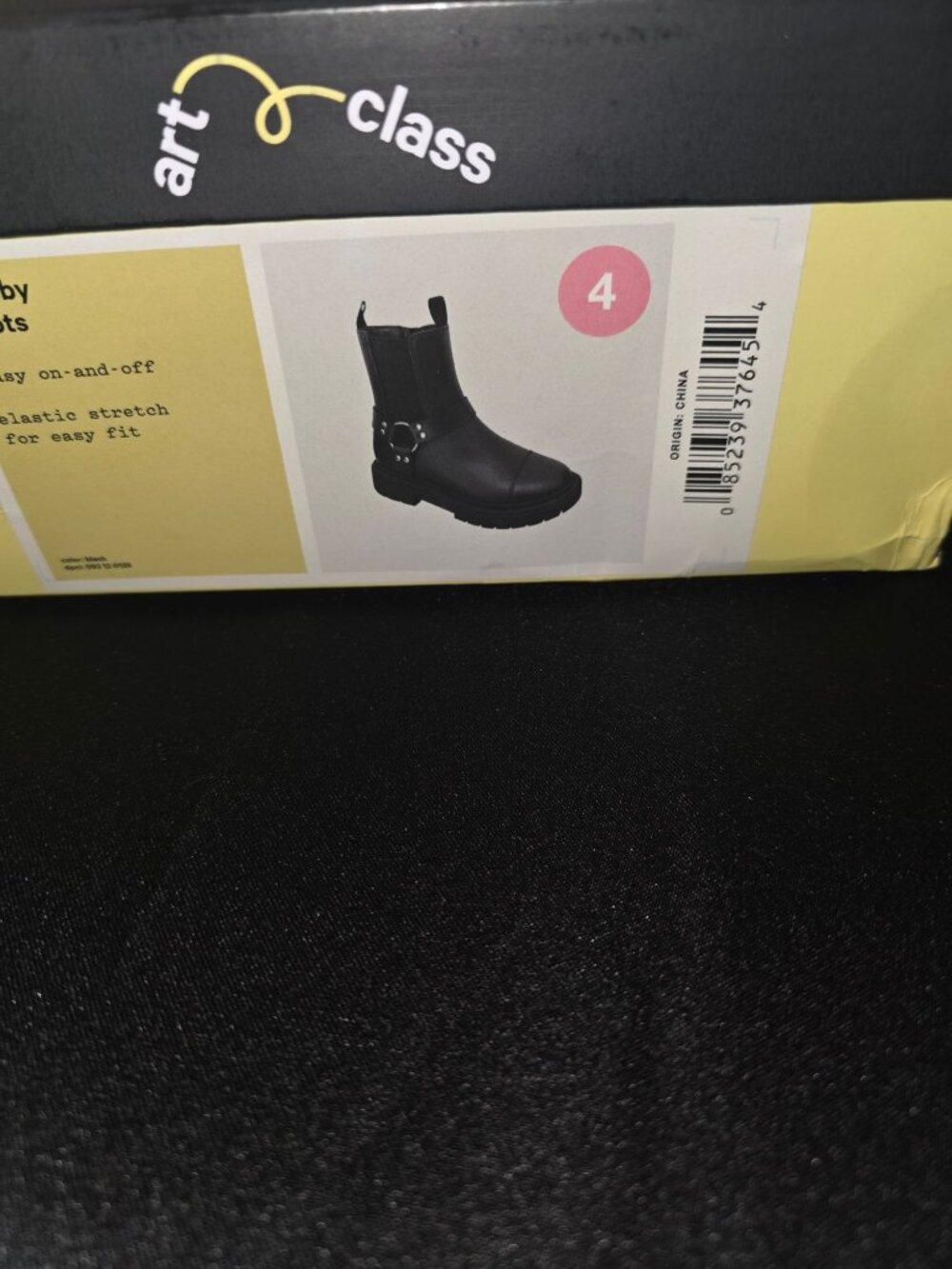 Art Class Girls Black Moto-Style Ankle Boots With Elastic Stretch Panels Size 4